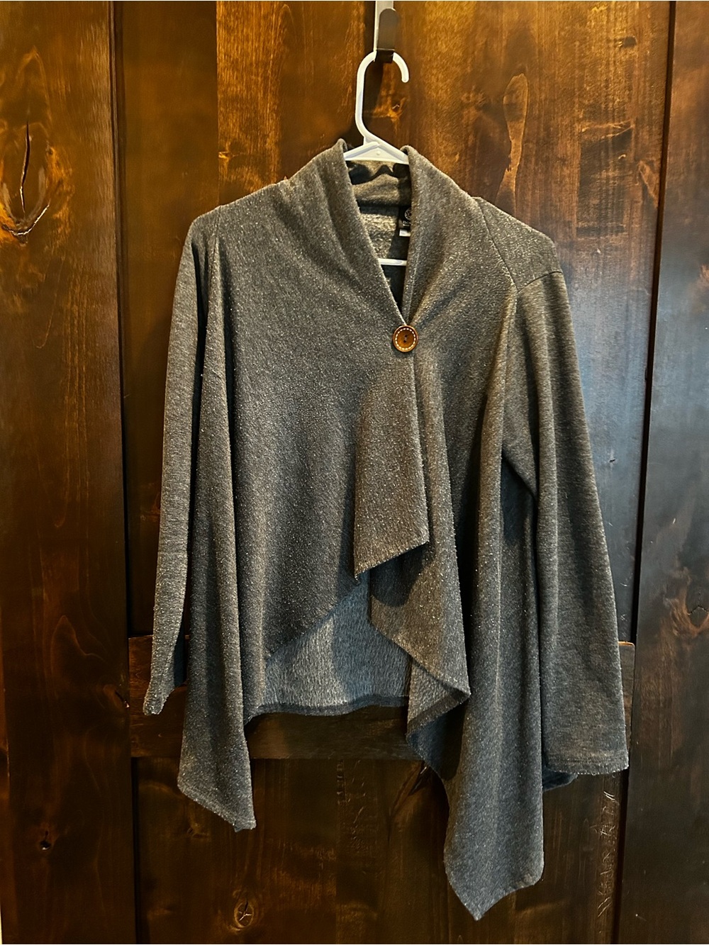 bobeau Charcoal Draped Open-Front Cardigan with Accent Button